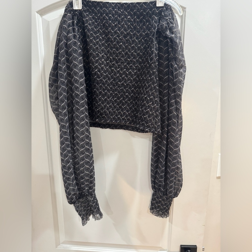 Anthropologie Black and White Patterned Off the Shoulder Blouse